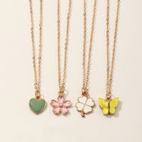 Flower Heart Four-leaf Clover Butterfly Pendant Necklace Set main image 6