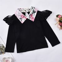 Lace Flounced Sleeve Lapel Long Sleeve Top Girls' Autumn Printing Skirt Suit 2021 Autumn New Children's Clothing main image 6