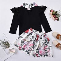 Lace Flounced Sleeve Lapel Long Sleeve Top Girls' Autumn Printing Skirt Suit 2021 Autumn New Children's Clothing main image 4