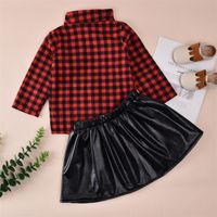 Girls Black Leather Short Skirt Suit 2021 New Plaid Lapel Shirt main image 4