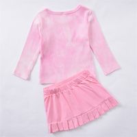 Girls Tie-dye Pit Strip Round Neck Long-sleeved Tops Pink Short Skirts Autumn Children's Clothing main image 5