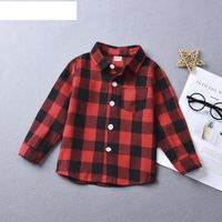 2021 Autumn New Boys' Plaid Shirt Casual Top Letter Printed Children's Handsome Shirt Boys' Clothing main image 1