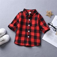 2021 Autumn New Boys' Plaid Shirt Casual Top Letter Printed Children's Handsome Shirt Boys' Clothing main image 3