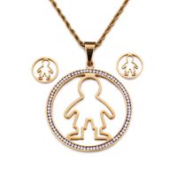 النسخة الكورية من مجموعة مجوهرات الصلب التيتانيوم عصرية وشخصية دائرية مع الماس الصبي قلادة الأقراط مصنع المجوهرات main image 1
