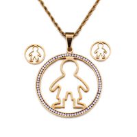 النسخة الكورية من مجموعة مجوهرات الصلب التيتانيوم عصرية وشخصية دائرية مع الماس الصبي قلادة الأقراط مصنع المجوهرات main image 4