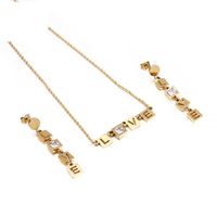 Korean Love Square Zircon Titanium Steel Clavicle Chain Earrings Set Wholesale main image 1