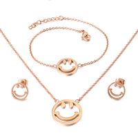 Korean Titanium Steel Smile Expression Jewelry Bracelet Earrings Necklace Three-piece main image 1