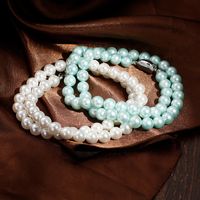 8mm Round Flawless Bright Pearl Necklace White Pink Blue Bead Bracelet Jewelry Wholesale main image 4