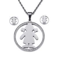 New Korean Stud Earrings Necklace Three-piece Jewelry Set Diamond Valentine's Day Gift main image 6