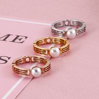 Japan And South Korea Trend Simple Fashion Stainless Steel Pearl Ladies Ring Wholesale main image 3