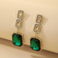 925 Silver Needle Fashion Retro Emerald Geometric Rhinestone Earrings European And American Niche Temperament Earrings main image 1