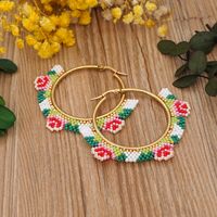 Ethnic Style Miyuki Rice Beads Hand-woven Fashion Rose Flower Hoop Earrings main image 2