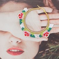 Ethnic Style Miyuki Rice Beads Hand-woven Fashion Rose Flower Hoop Earrings main image 4