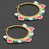 Ethnic Style Miyuki Rice Beads Hand-woven Fashion Rose Flower Hoop Earrings main image 5