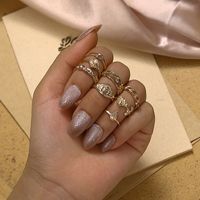 Cross-border New Ring Set Creative Pearl Rose Ring Tail Ring Set 8-piece Wholesale main image 3