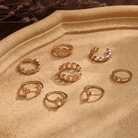 Cross-border New Ring Set Creative Pearl Rose Ring Tail Ring Set 8-piece Wholesale main image 4