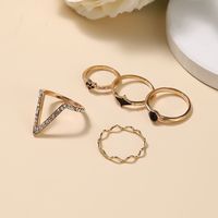 Cross-border New Ring 5-piece Set Fashion V-shaped Diamond Ring Ring Personalized Black Gem Ring main image 6