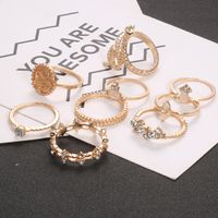 Cross-border New Ring Set Fashion Geometric Snake-shaped Diamond Leaf Ring Tail Ring 9-piece Set main image 3