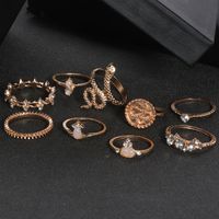Cross-border New Ring Set Fashion Geometric Snake-shaped Diamond Leaf Ring Tail Ring 9-piece Set main image 6