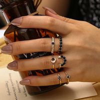 Cross-border New Ring Set Fashion Black Gemstone Star Moon 6-piece Set Joint Ring Finger Ring main image 2