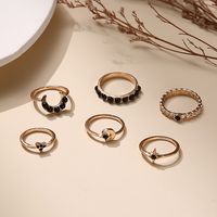 Cross-border New Ring Set Fashion Black Gemstone Star Moon 6-piece Set Joint Ring Finger Ring main image 4