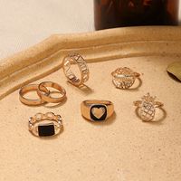 Cross-border New Ring Set Trend Love Dripping Oil Hollow Pineapple Ring 7-piece Combination Ring main image 4