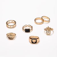 Cross-border New Ring Set Trend Love Dripping Oil Hollow Pineapple Ring 7-piece Combination Ring main image 5