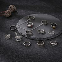 Cross-border New Ring 13-piece Set Bohemian Style Ring Chain Butterfly Frog Snake Ring main image 6