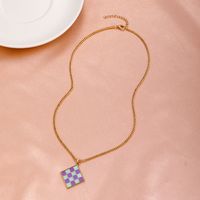 Cross-border New Geometric Square Pendant Necklace Color Dripping Oil Checkerboard Clavicle Chain Necklace main image 5