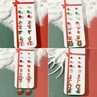 European And American New Christmas Earrings Set Creative Cartoon Oil Dripping Old Man Christmas Tree Earrings Set main image 1