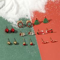 European And American New Christmas Earrings Set Creative Cartoon Oil Dripping Old Man Christmas Tree Earrings Set main image 3