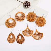 New Wooden Earrings Fashion Exaggerated Personality Hollow Geometric Coffee Color Wood Earrings Wholesale main image 6