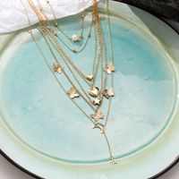 Cross-border Alloy Necklace Set Retro Creative Personality Multilayer Butterfly Pendant 6 Moon Peach Heart Necklaces main image 3