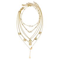 Cross-border Alloy Necklace Set Retro Creative Personality Multilayer Butterfly Pendant 6 Moon Peach Heart Necklaces main image 6