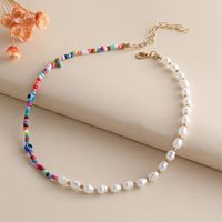 Trendy Bohemian Short Hand-beaded Colorful Rice Bead Necklace Pearl Rice Bead Mix And Match Clavicle Chain main image 2