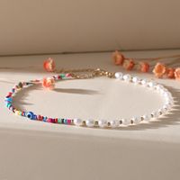 Trendy Bohemian Short Hand-beaded Colorful Rice Bead Necklace Pearl Rice Bead Mix And Match Clavicle Chain main image 3