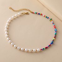 Trendy Bohemian Short Hand-beaded Colorful Rice Bead Necklace Pearl Rice Bead Mix And Match Clavicle Chain main image 4