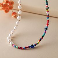 Trendy Bohemian Short Hand-beaded Colorful Rice Bead Necklace Pearl Rice Bead Mix And Match Clavicle Chain main image 5