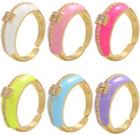 Foreign Trade Oil Drip Enamel Ring Opening Adjustable Ring Round Diamond Ring Diy Cross-border Jewelry Accessories main image 1