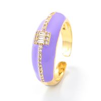 Foreign Trade Oil Drip Enamel Ring Opening Adjustable Ring Round Diamond Ring Diy Cross-border Jewelry Accessories main image 6