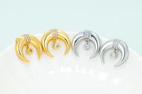 European And American Retro Horns Moon-shaped Earrings Micro-inlaid Zircon Personality Hip-hop Horn Pendant Earrings main image 4