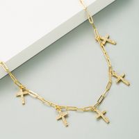 Simple And Fashionable Copper-plated Gold-plated Zircon Cross Necklace Personality Creative Necklace Clavicle Chain main image 3