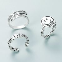 Retro Kreatives Glücksgeld Kupfermünze Feder Smiley Ring Mode Offener Ring main image 1