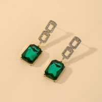 925 Silver Needle Fashion Retro Emerald Geometric Rhinestone Earrings European And American Niche Temperament Earrings sku image 3