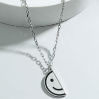 Cartoon Cute Smiling Pendant Stainless Steel Round Card Stitching Smiley Face Necklace Fashion Simple Jewelry sku image 1