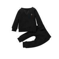 Autumn Children's Long-sleeved T-shirt Trousers Black Suit Korean Version Pullover Sweater Pit Strip Two-piece Set sku image 1