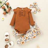 Autumn Baby Printing Pit Strip Two-piece Romper Children's Clothing Baby Long-sleeved One-piece Trousers Suit sku image 1