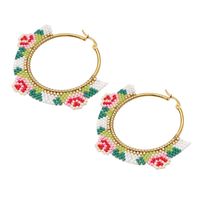 Ethnic Style Miyuki Rice Beads Hand-woven Fashion Rose Flower Hoop Earrings sku image 1
