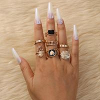 Cross-border New Ring Set Trend Love Dripping Oil Hollow Pineapple Ring 7-piece Combination Ring sku image 1