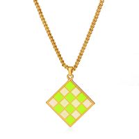 Cross-border New Geometric Square Pendant Necklace Color Dripping Oil Checkerboard Clavicle Chain Necklace sku image 1